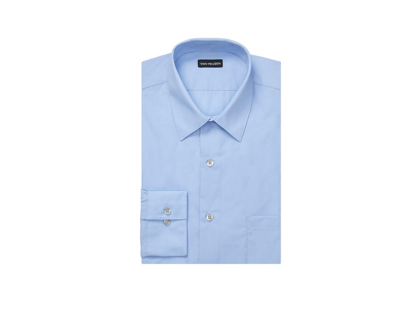 Van Heusen Men's Dress Shirt Fitted Poplin Solid, Cameo Blue, 17" Neck 34"-35" Sleeve - Image 3